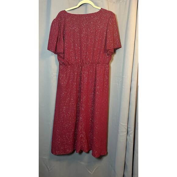 Rare Plus Size 1X 14 16 BloomChic Red Glitter Flutter Sleeve Dress Pockets - Picture 5 of 5
